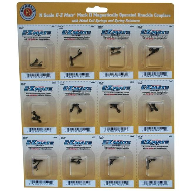 BACHMANN INDUSTRIES MAGNETICALLY OPERATED E-Z MATE MARK II COUPLERS - MEDIUM (12/CARD) N SCALE MULTI-COLORED