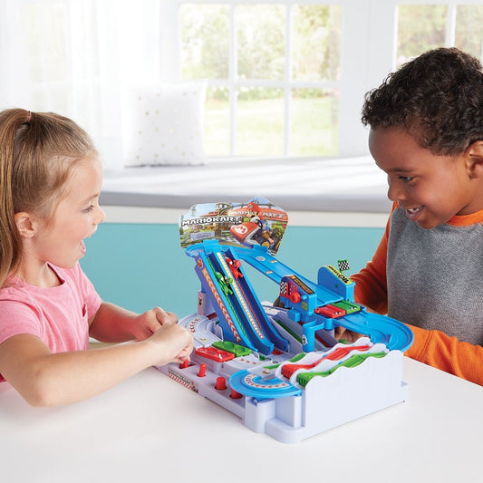 EPOCH GAMES SUPER MARIO KART RACING DELUXE CHALLENGING OBSTACLE COURSE TRACK WITH COLLECTIBLE SUPER MARIO KART FIGURES