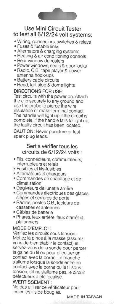TESTER 6V/12V/24V PROBE&LEAD - TD2049