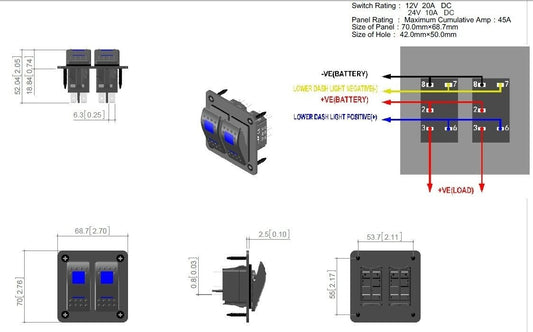 SWITCH PNL 2WAY ROCKER ILLUM BLU