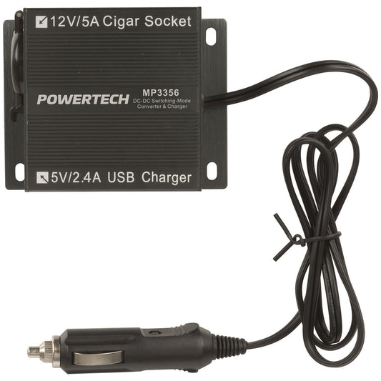 CNVTR DC/DC 24-12V 5A CIG IN/OUT W/2XUSB - MP3356