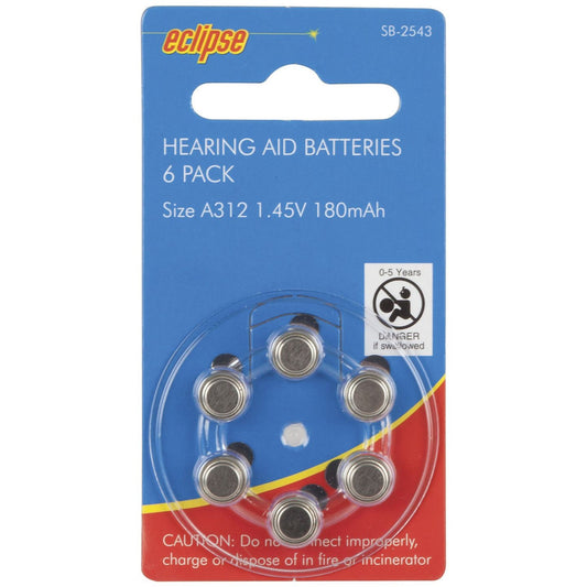 HEARING AID BATTERIES A312 180MAH 6 PACK - SB2543