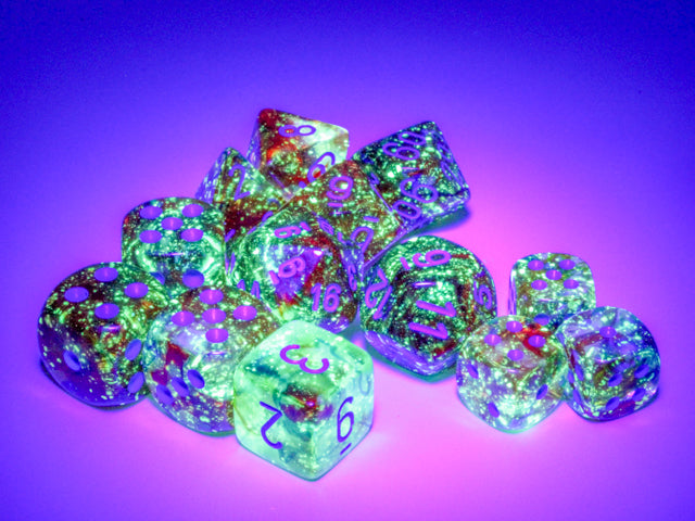 CHESSEX NEBULA 16MM D6 PRIMARY/BLUE LUMINARY DICE(12) - CHX27759