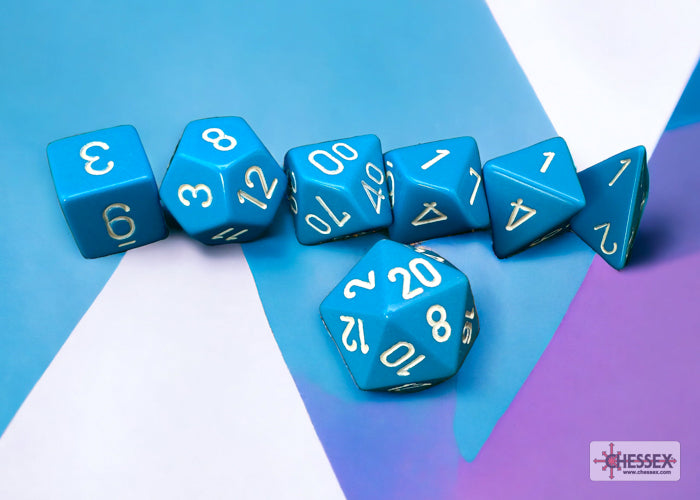 CHESSEX POLYHEDRAL OPAQUE LIGHT BLUE/WHI - CHX25416