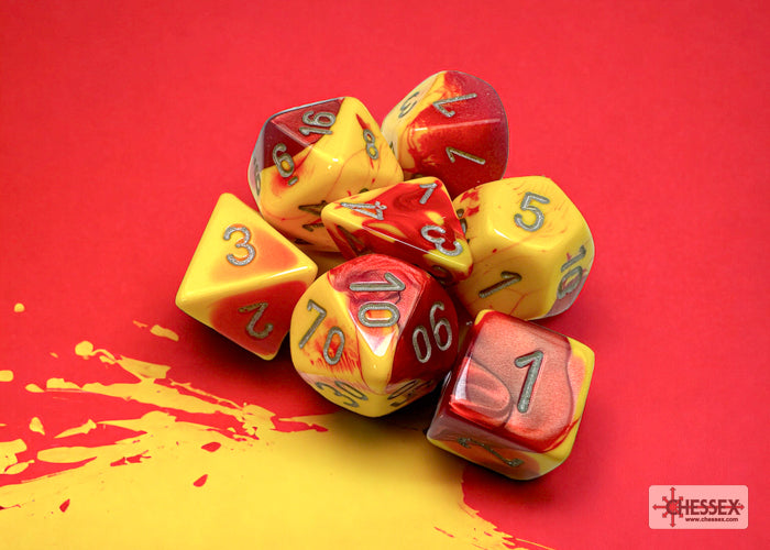 CHESSEX GEMINI RED-YELLOW/SILVER 7- DIE - CHX26450