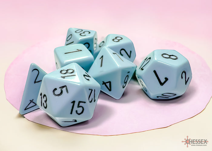 CHX 25466 OPAQUE POLYHEDRAL PASTEL BLUE/BLACK 7PK DICE