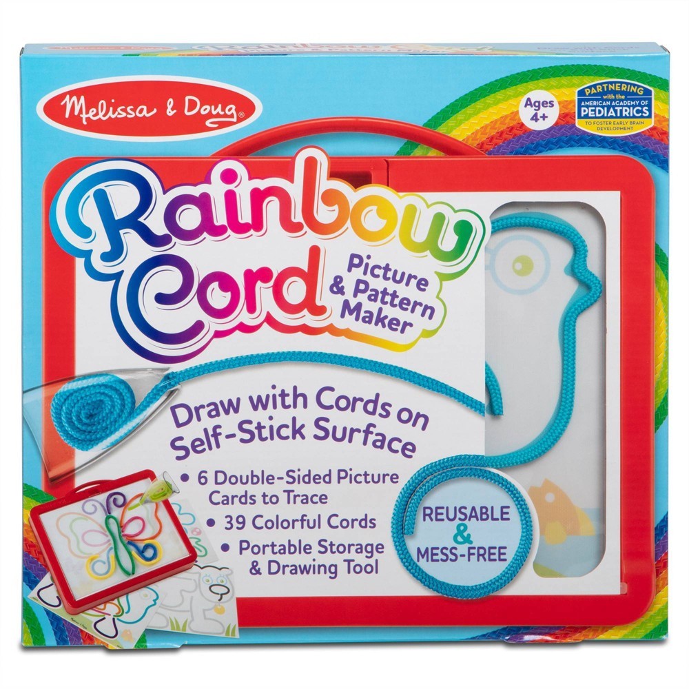 MELISSA & DOUG RAINBOW CORD PICTURE AND PATTERN MAKER DRAW WITH CORDS ACTIVITY - 39 CORDS, 6 DOUBLE-SIDED CARDS TO TRACE