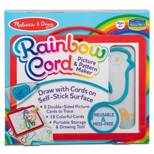 MELISSA & DOUG RAINBOW CORD PICTURE AND PATTERN MAKER DRAW WITH CORDS ACTIVITY - 39 CORDS, 6 DOUBLE-SIDED CARDS TO TRACE