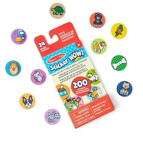 MELISSA & DOUG STICKER WOW! MINI ACTIVITY PAD AND 200+ REFILL STICKERS FOR STICKER STAMPER ARTS AND CRAFTS FIDGET TOY COLLECTIBLES - PETS STICKERS