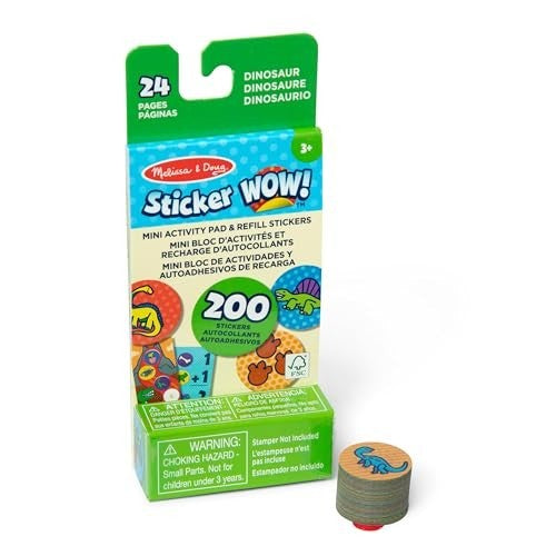 MELISSA & DOUG STICKER WOW! MINI ACTIVITY PAD AND 200+ REFILL STICKERS FOR STICKER STAMPER ARTS AND CRAFTS FIDGET TOY COLLECTIBLES - DINOSAUR STICKERS
