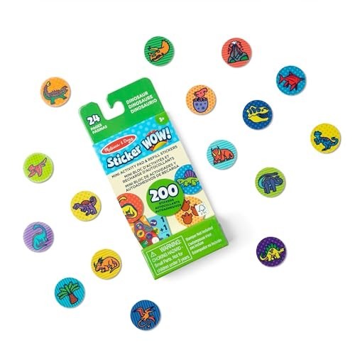 MELISSA & DOUG STICKER WOW! MINI ACTIVITY PAD AND 200+ REFILL STICKERS FOR STICKER STAMPER ARTS AND CRAFTS FIDGET TOY COLLECTIBLES - DINOSAUR STICKERS