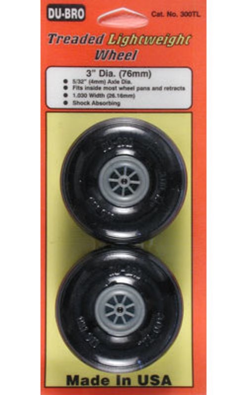 Dubro Products DUB300TL 3 in. Treaded Lightweight Wheel