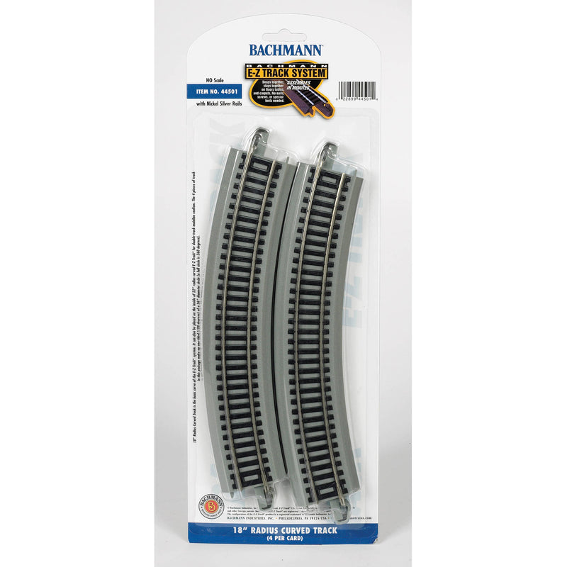 Bachmann Trains HO Scale 18  Radius Curved Nickel Silver E-Z Track - 4 Pack