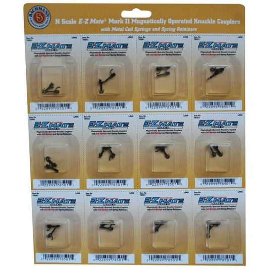BACHMANN INDUSTRIES MAGNETICALLY OPERATED E-Z MATE MARK II COUPLERS - MEDIUM (12/CARD) N SCALE MULTI-COLORED