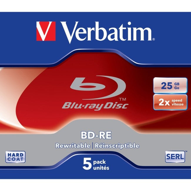 Verbatim 25GB 1x - 2x BD-RE Single Layer, 5pk with Jewel Cases