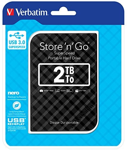 VERBATIM STORE 'N' GO PORTABLE HARD DRIVE USB 3.0 2TB BLACK - 53195