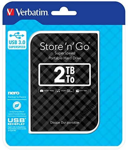 VERBATIM STORE 'N' GO PORTABLE HARD DRIVE USB 3.0 2TB BLACK - 53195