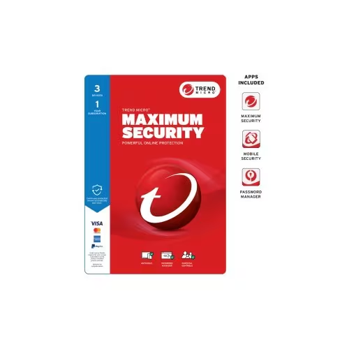 TREND MICRO MAXIMUM SECURITY 3 DEVICES 1 YEAR SUBSCRIPTION - 5555574
