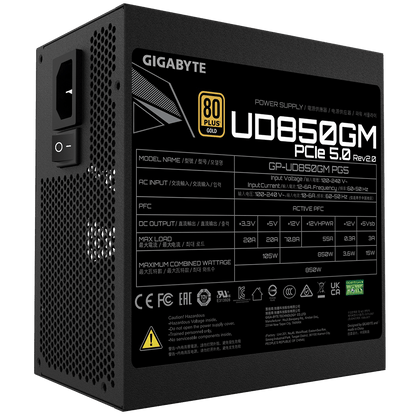 GIGABYTE 850W 80+ GOLD FULLY MODULAR PCIE GEN 5 POWER SUPPLY - GP-UD850GM-PG5-V2