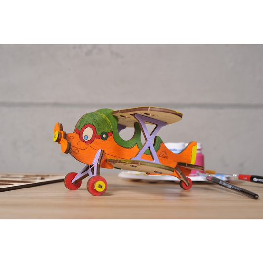 UGEARS 3D COLOURING BIPLANE WOODEN MODEL KIT -