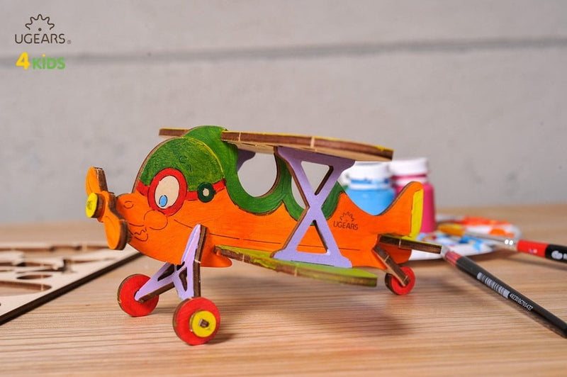 UGears 3D Colouring Biplane Wooden Model Kit -