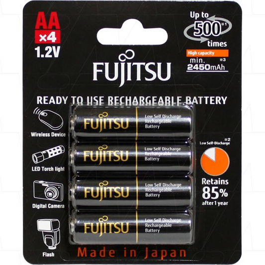 FUJITSU HR-3UTHCEX(4B) 4-PACK AA HIGH CAPACITY NI-MH PRE-CHARGED RECHARGEABLE BATTERIES (MADE IN JAPAN) - 33000-398B4