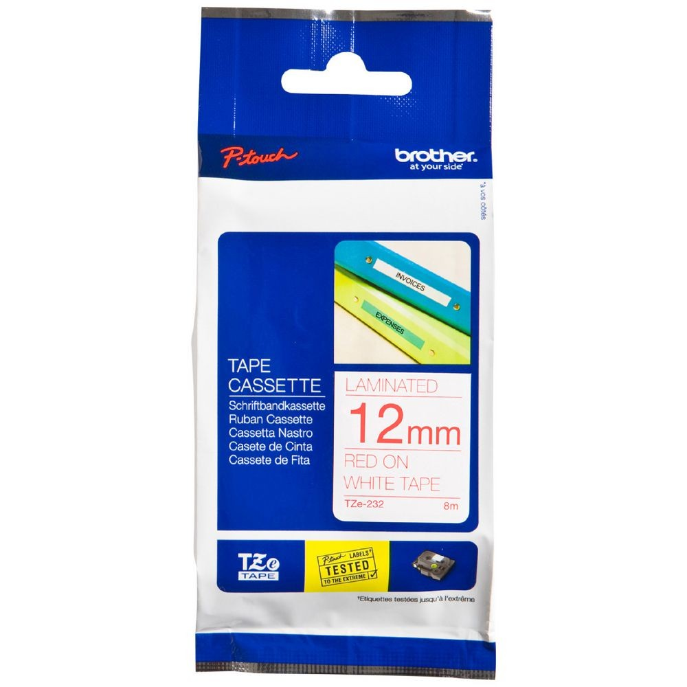 BROTHER BTZ232 12MM RED ON WHITE TAPE - BTZ232 