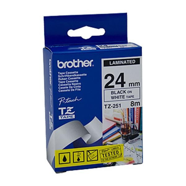 Brother 24Mm Black on White Tze Tape - BTZ251