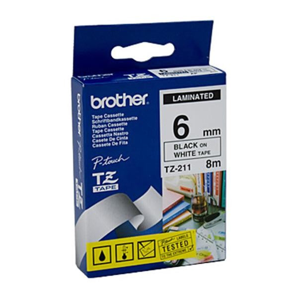 BROTHER BTZ211 6MM BLACK ON WHITE TAPE - BTZ211 