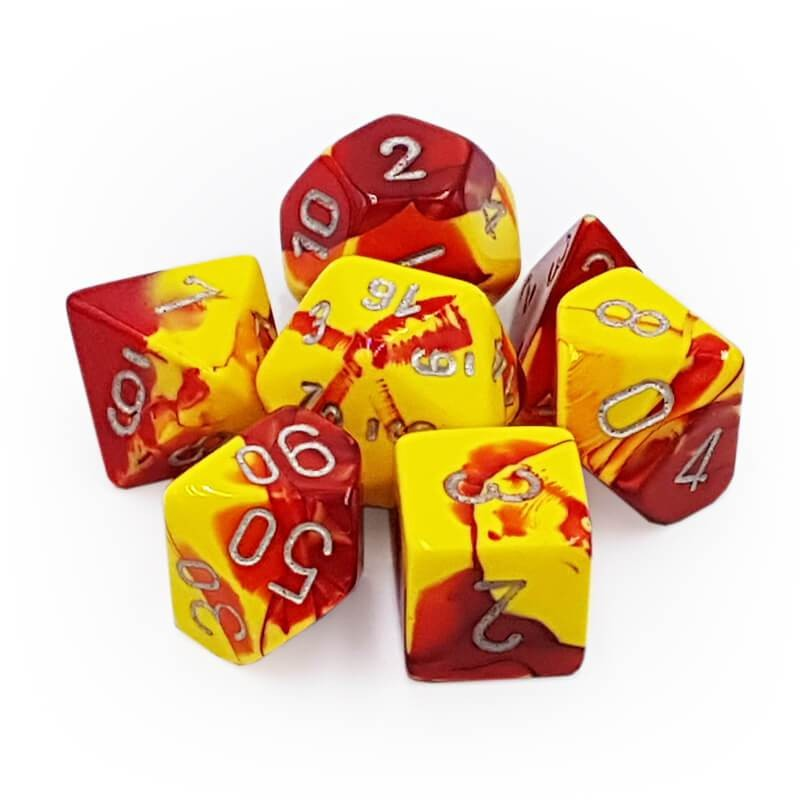 CHESSEX GEMINI RED-YELLOW/SILVER 7- DIE - CHX26450