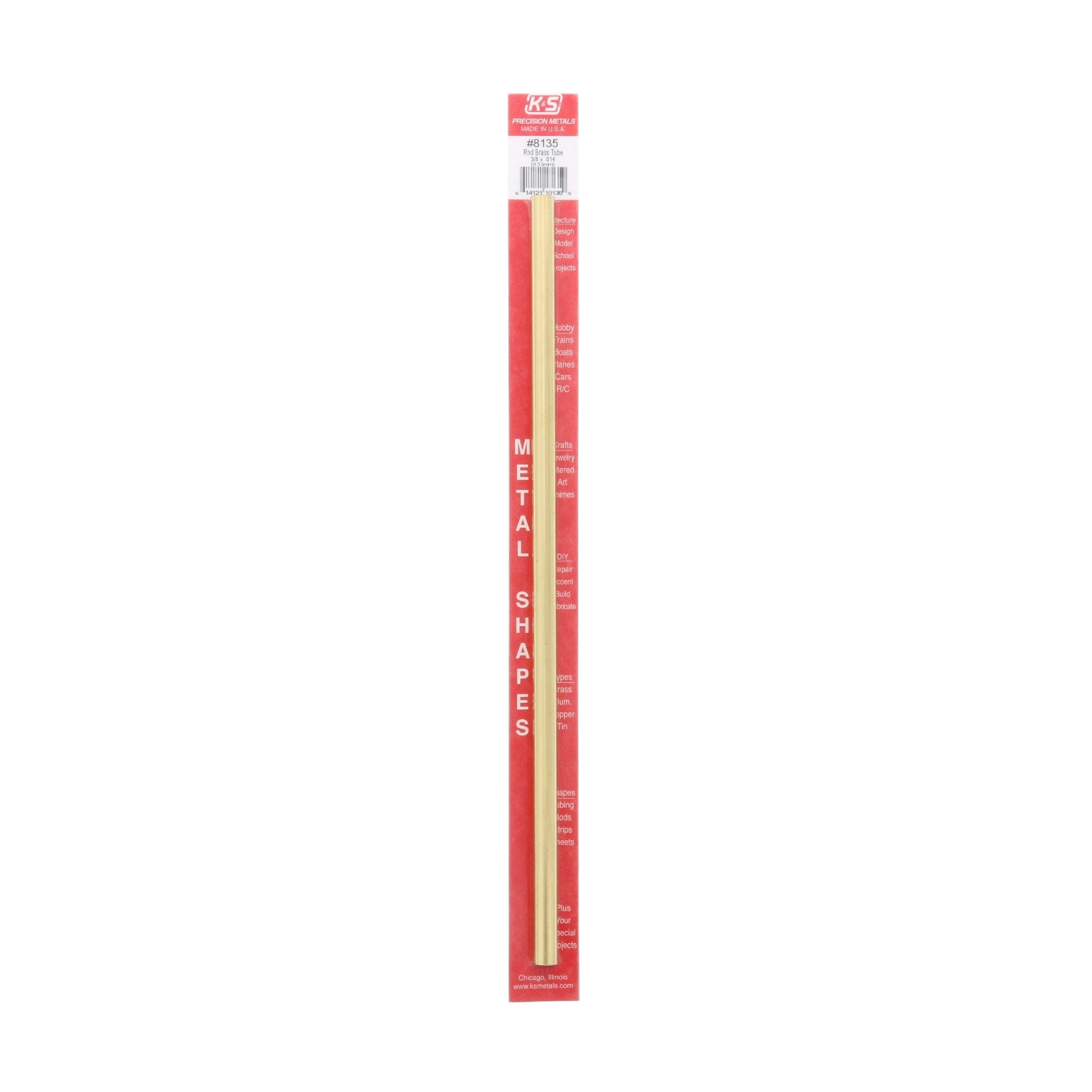 K&S ENGINEERING BRASS METAL TUBING ROUND 3/8IN X 12IN - KS8135