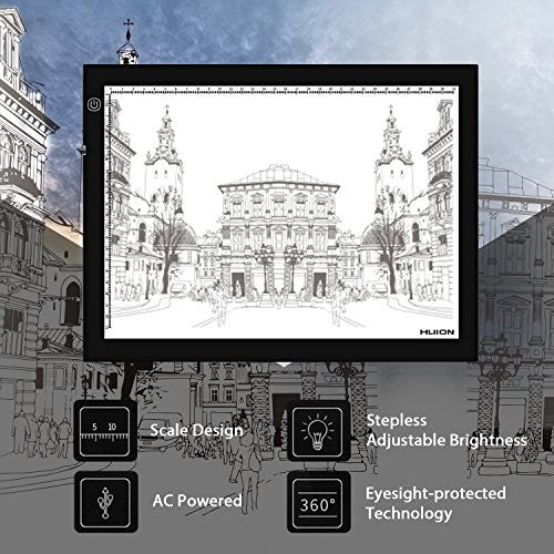 HUION A4 LED Light Pad Tracing Light Box Adjustable Brightness AC Powered - 12.2x8.27 Inch - HU-A4