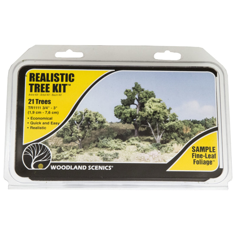 Woodland Scenics Realistic Tree Kit 3/4 - 3 Medium Green Deciduous Trees - TR1111