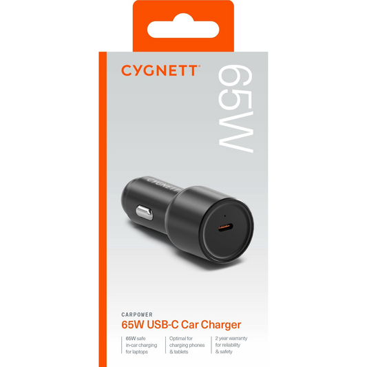 CYGNETT CARPOWER 65W USB-C PD PREMIUM LAPTOP CAR CHARGER - CY4708CYCCH
