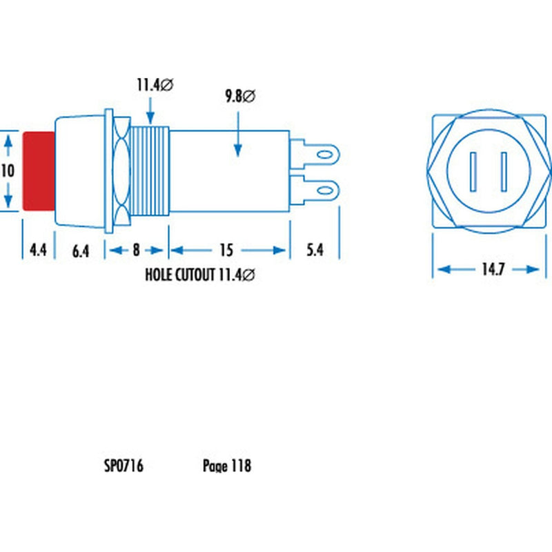 SWITCH PUSH MOM SPST SQR RED 3A@250VAC - SP0716