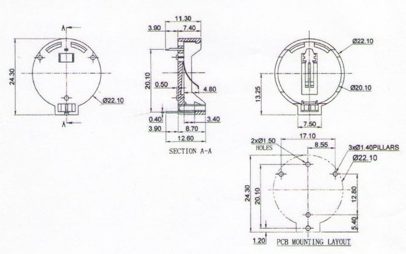 BATT HOLDER PCB BUTTON CELL - PH9238