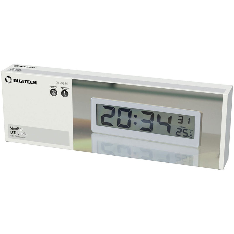 CLOCK LCD W/ THERMOMETER WHT - XC0230