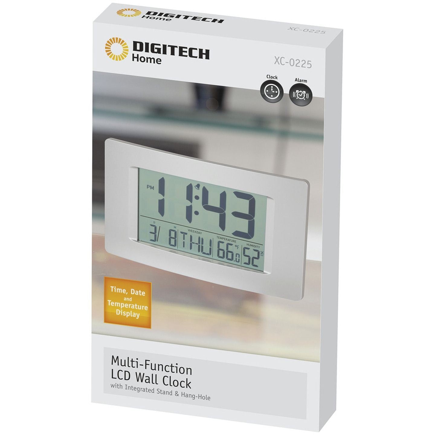 CLOCK LCD WALL W/TEMP CALENDAR - XC0225