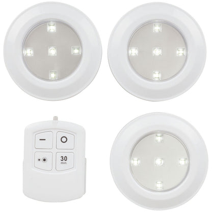 TECHBRANDS REMOTE CONTROLLED LED PUCK LIGHT TRIPLE PACK - SL3511
