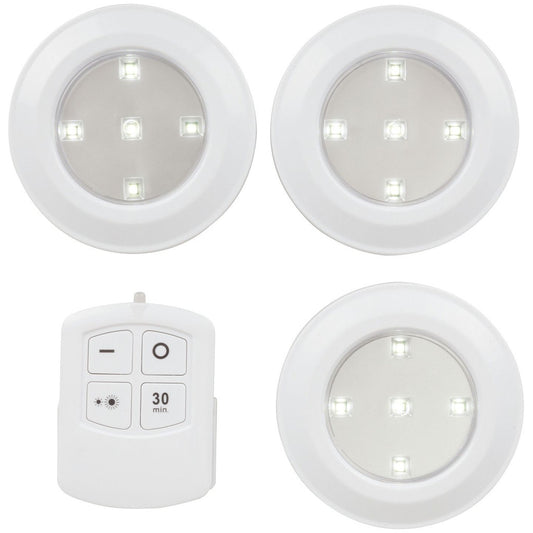 TECHBRANDS REMOTE CONTROLLED LED PUCK LIGHT TRIPLE PACK - SL3511