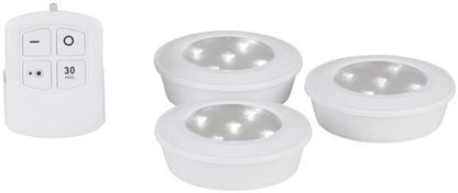 TECHBRANDS REMOTE CONTROLLED LED PUCK LIGHT TRIPLE PACK - SL3511
