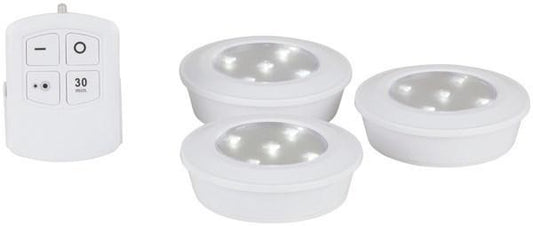 TECHBRANDS REMOTE CONTROLLED LED PUCK LIGHT TRIPLE PACK - SL3511