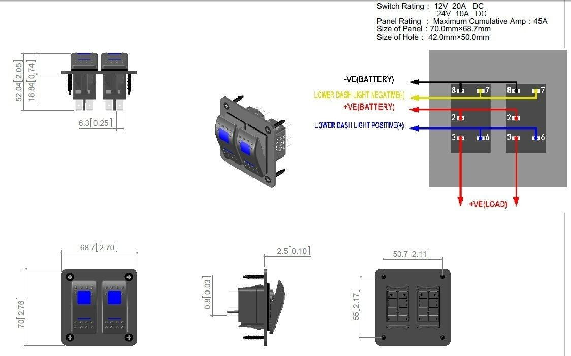 SWITCH PNL 2WAY ROCKER ILLUM BLU