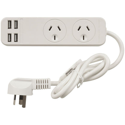 PWRBRD 2WAY W/4XUSB 3.4A 0.9M WHT - MS4104