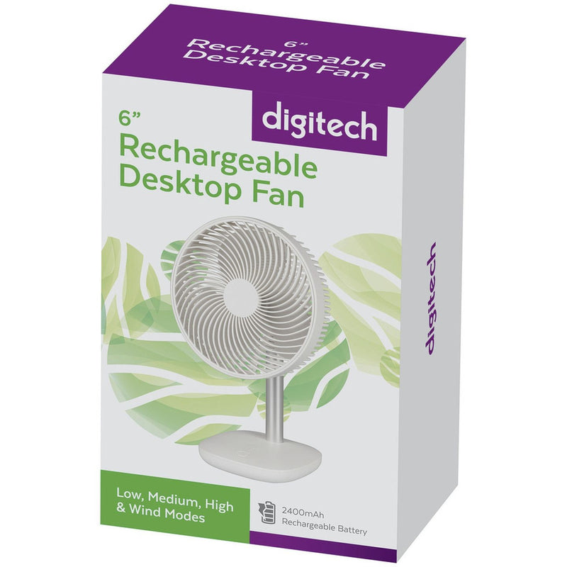 FAN ELECT DESK RECH 6IN W/BATT WHT - GH1296