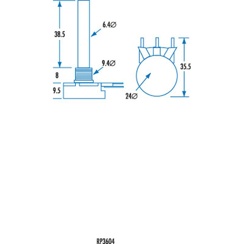 POT PCB LOG SG 24MM A1K IMP SHAFT - RP3604