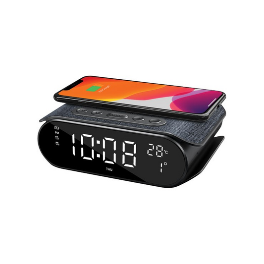 POWERTRAN RADIO ALARM CLOCK WITH WIRELESS FAST CHARGER - D2321