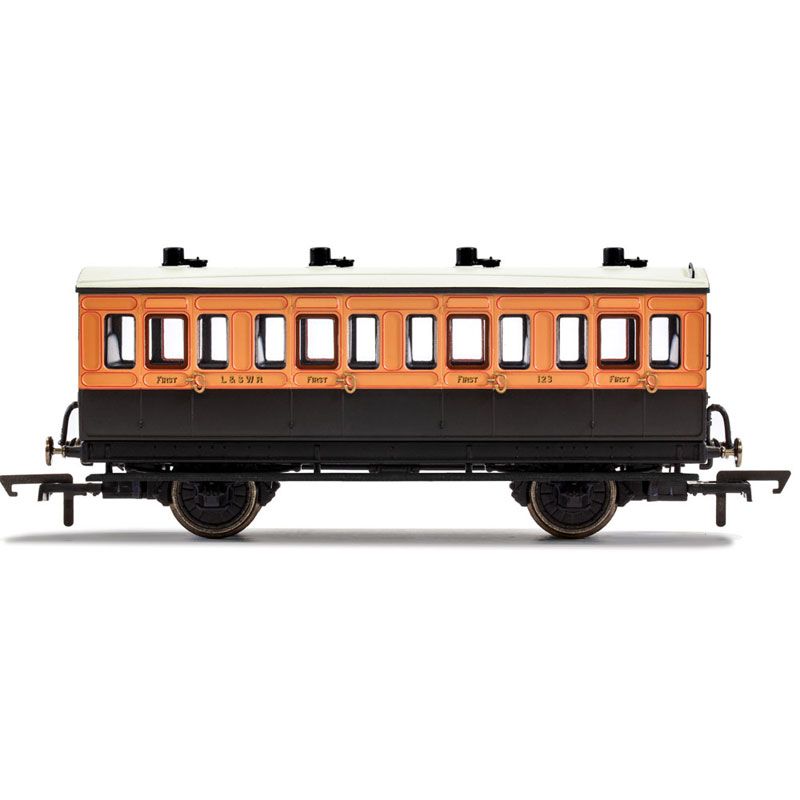 Hornby LSWR, 4 Wheel Coach, 1st Class, Fitted Lights, 123 - Era 2 - R40107