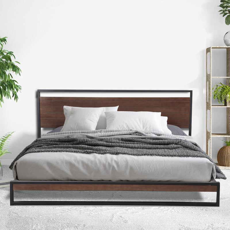 Milano Decor Azure Bed Frame With Headboard Wood Steel Platform Bed