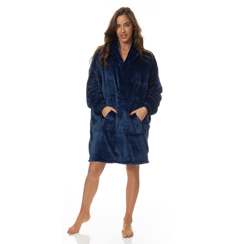 Royal Comfort Snug Hoodie Nightwear Super Soft Reversible Coral Fleece 750GSM